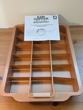 Red Copper Brownie Pan with Divider Grid - As Seen On TV - New No Box